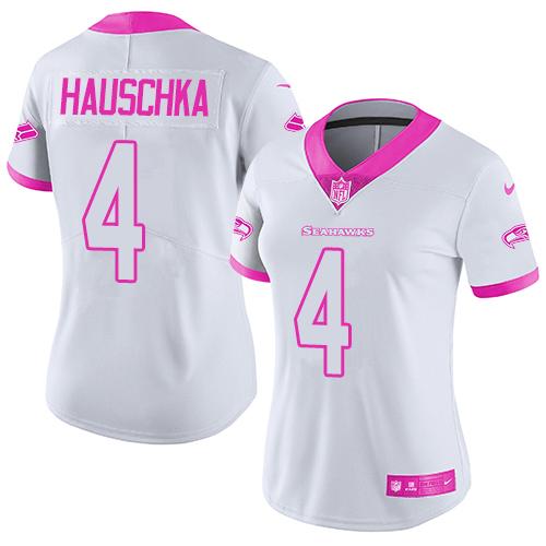 Nike Seahawks #4 Steven Hauschka White Pink Women's Stitched NFL Limited Rush Fashion Jersey Nike Seahawks #4 Steven Hauschka White Pink Women's Stitched NFL Limited Rush Fashion Jersey