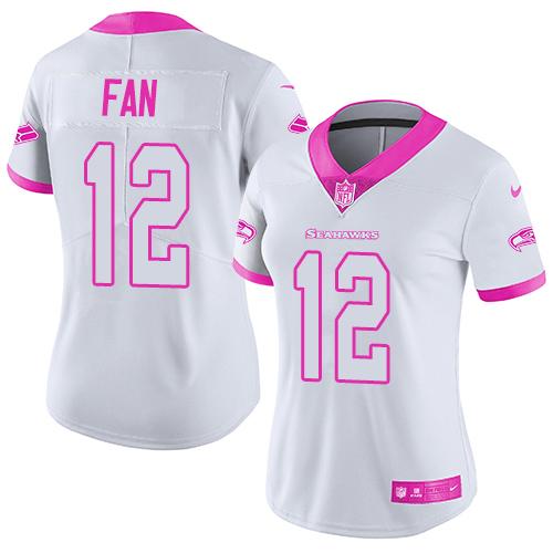 Nike Seahawks #12 Fan White Pink Women's Stitched NFL Limited Rush Fashion Jersey Nike Seahawks #12 Fan White Pink Women's Stitched NFL Limited Rush Fashion Jersey