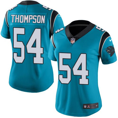 Nike Panthers #54 Shaq Thompson Blue Women's Stitched NFL Limited Rush Jersey Nike Panthers #54 Shaq Thompson Blue Women's Stitched NFL Limited Rush Jersey