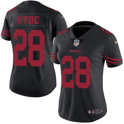 Nike 49ers #28 Carlos Hyde Black Women's Stitched NFL Limited Rush Jersey Nike 49ers #28 Carlos Hyde Black Women's Stitched NFL Limited Rush Jersey
