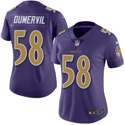 Nike Ravens #58 Elvis Dumervil Purple Women's Stitched NFL Limited Rush Jersey Nike Ravens #58 Elvis Dumervil Purple Women's Stitched NFL Limited Rush Jersey