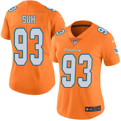 Nike Dolphins #93 Ndamukong Suh Orange Women's Stitched NFL Limited Rush Jersey