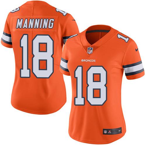 Nike Broncos #18 Peyton Manning Orange Women's Stitched NFL Limited Rush Jersey Nike Broncos #18 Peyton Manning Orange Women's Stitched NFL Limited Rush Jersey