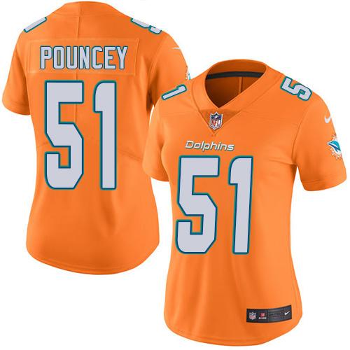 Nike Dolphins #51 Mike Pouncey Orange Women's Stitched NFL Limited Rush Jersey Nike Dolphins #51 Mike Pouncey Orange Women's Stitched NFL Limited Rush Jersey