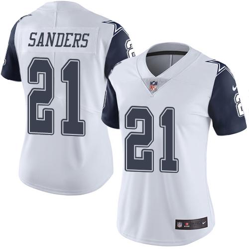 Nike Cowboys #21 Deion Sanders White Women's Stitched NFL Limited Rush Jersey Nike Cowboys #21 Deion Sanders White Women's Stitched NFL Limited Rush Jersey