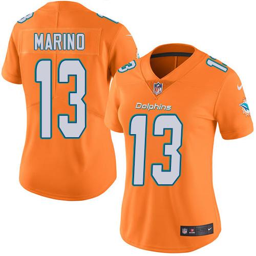 Nike Dolphins #13 Dan Marino Orange Women's Stitched NFL Limited Rush Jersey Nike Dolphins #13 Dan Marino Orange Women's Stitched NFL Limited Rush Jersey