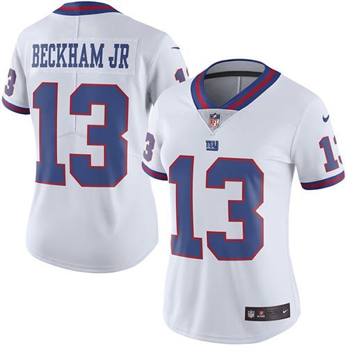 Nike Giants #13 Odell Beckham Jr White Women's Stitched NFL Limited Rush Jersey Nike Giants #13 Odell Beckham Jr White Women's Stitched NFL Limited Rush Jersey