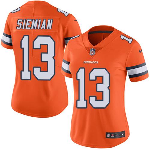 Nike Broncos #13 Trevor Siemian Orange Women's Stitched NFL Limited Rush Jersey Nike Broncos #13 Trevor Siemian Orange Women's Stitched NFL Limited Rush Jersey