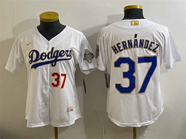 Women's Los Angeles Dodgers #37 Teoscar Hernández White 2026 Gold Collection Stadium Stitched Baseball Jersey(Run Small)
